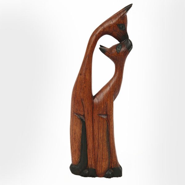AHŞAP EL YAPIMI ÖPÜŞEN KEDİLER ABSTRACT BİBLO 31 CM