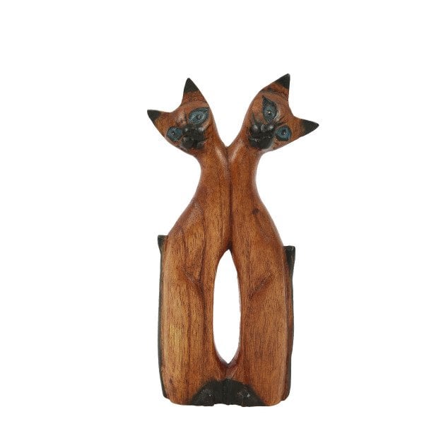 AHŞAP EL YAPIMI 2'Lİ KEDİ ABSTRACT BİBLO 21 CM
