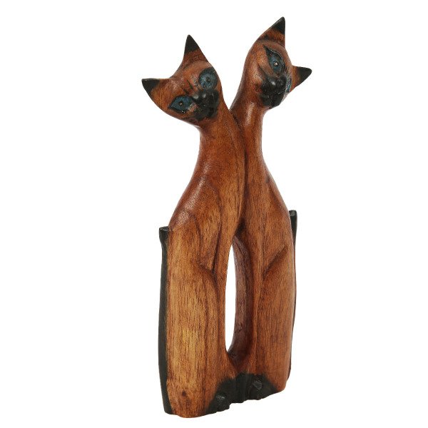 AHŞAP EL YAPIMI 2'Lİ KEDİ ABSTRACT BİBLO 21 CM