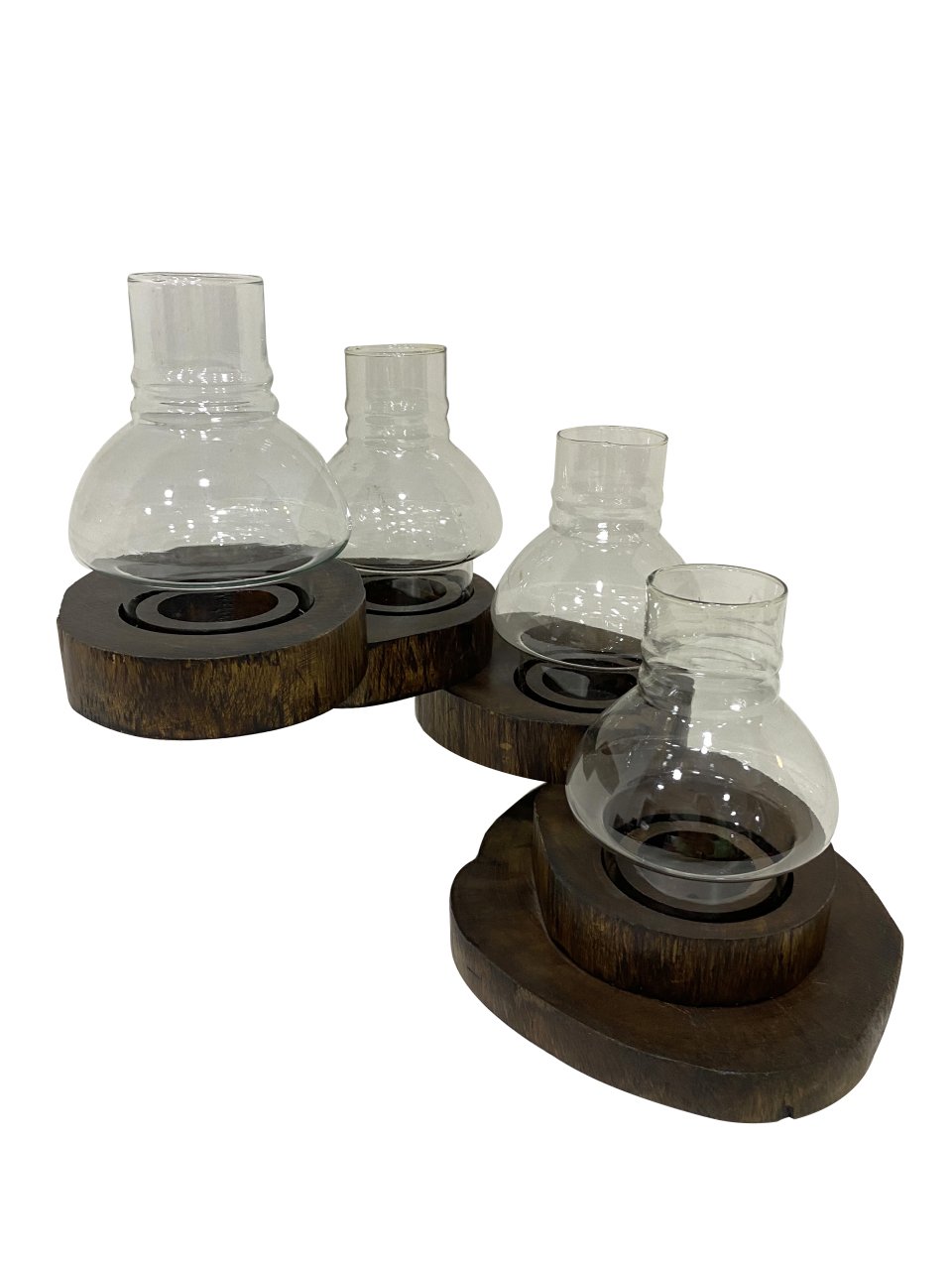 TEAK AĞACI EL YAPIMI 4'LÜ LAMBA TEALIGHT MUMLUK  47,5CM