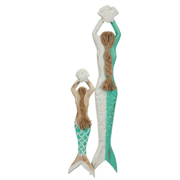 AHŞAP EL YAPIMI DENİZ KIZI 2'Lİ EV DEKORU 45 CM,70 CM