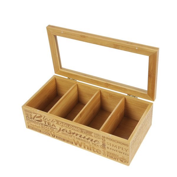 B0275 JANSEN KAPAKLI 4 BÖLMELİ BAMBU  ÇAY KAHVE KUTUSU