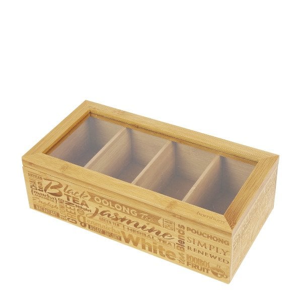 B0275 JANSEN KAPAKLI 4 BÖLMELİ BAMBU  ÇAY KAHVE KUTUSU