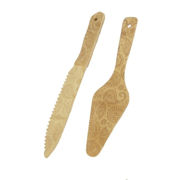 B2657 MİNNE 2 PARÇA BUTA DESENLİ BAMBU  PASTA SERVİS SETİ