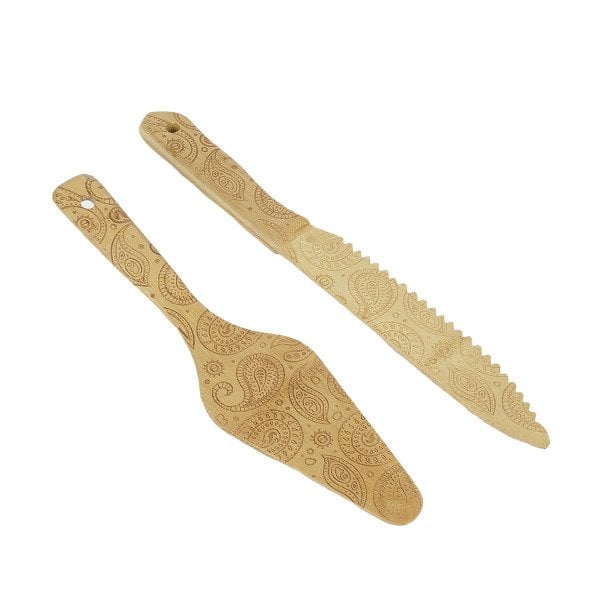 B2657 MİNNE 2 PARÇA BUTA DESENLİ BAMBU  PASTA SERVİS SETİ