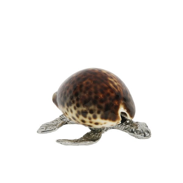 TIGER COWRIE / DENİZ SAYANGOZLU  GÜMÜŞ AYAKLI KAPLUMBAĞA OBJE 15 CM