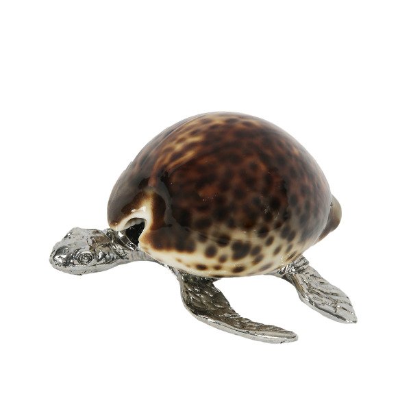 TIGER COWRIE / DENİZ SAYANGOZLU  GÜMÜŞ AYAKLI KAPLUMBAĞA OBJE 15 CM