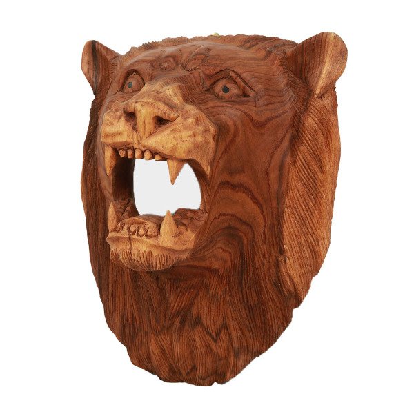 AHŞAP EL OYMASI ASLAN KAFASI DUVAR SÜSÜ 40*50 CM