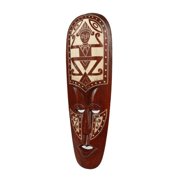 AHŞAP EL YAPIMI OYMALI İNSAN FİGÜRLÜ MASK / DUVAR DEKORU 50 CM