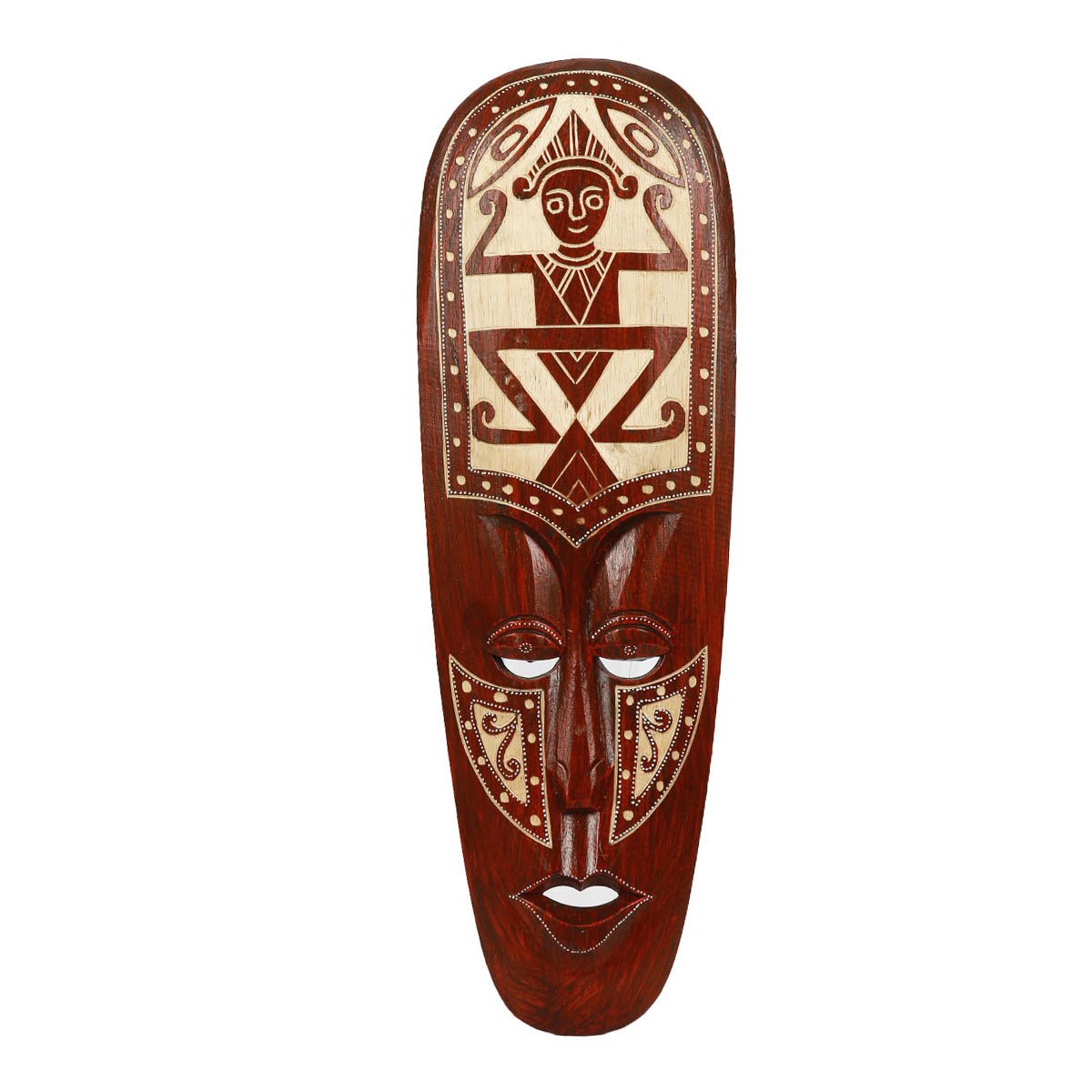 AHŞAP EL YAPIMI OYMALI İNSAN FİGÜRLÜ MASK / DUVAR DEKORU 50 CM