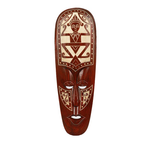 AHŞAP EL YAPIMI OYMALI İNSAN FİGÜRLÜ MASK / DUVAR DEKORU 50 CM