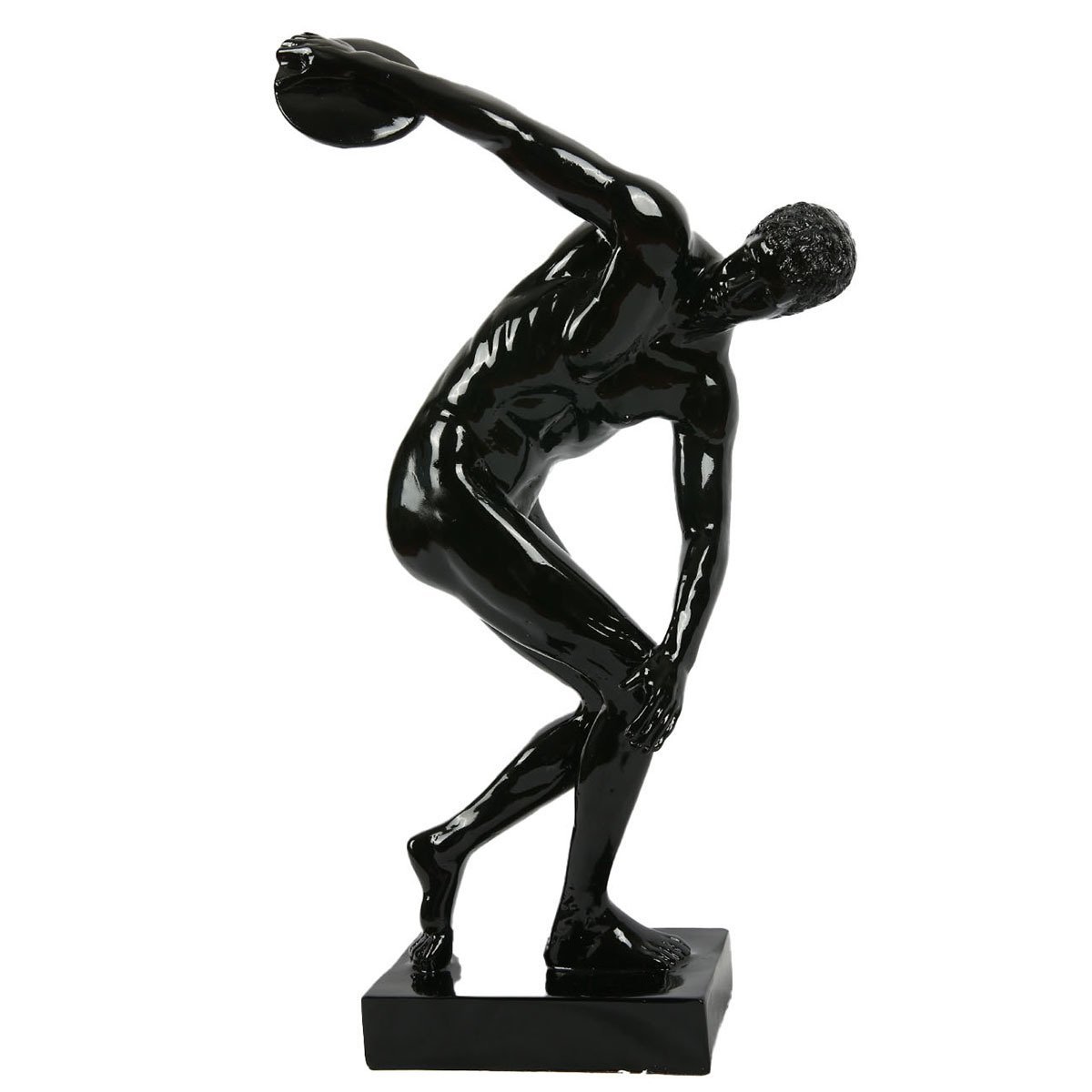 POLYESTER DISCOBOLUS ERKEK HEYKELİ ,DİSK ATAN ERKEK  BİBLO BEYAZ SİYAH 50 CM