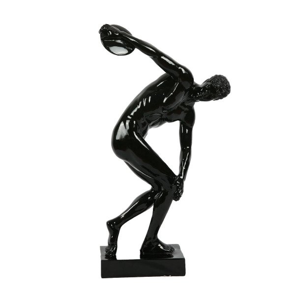 POLYESTER DISCOBOLUS ERKEK HEYKELİ ,DİSK ATAN ERKEK  BİBLO BEYAZ SİYAH 50 CM
