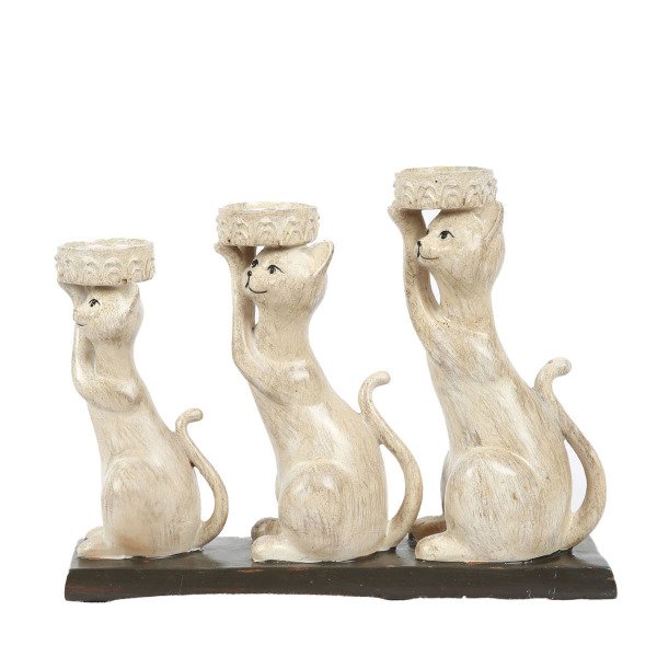 POLYESTER KEDİ TEALIGHT MUMLUK 3'LÜ , 20*28 CM