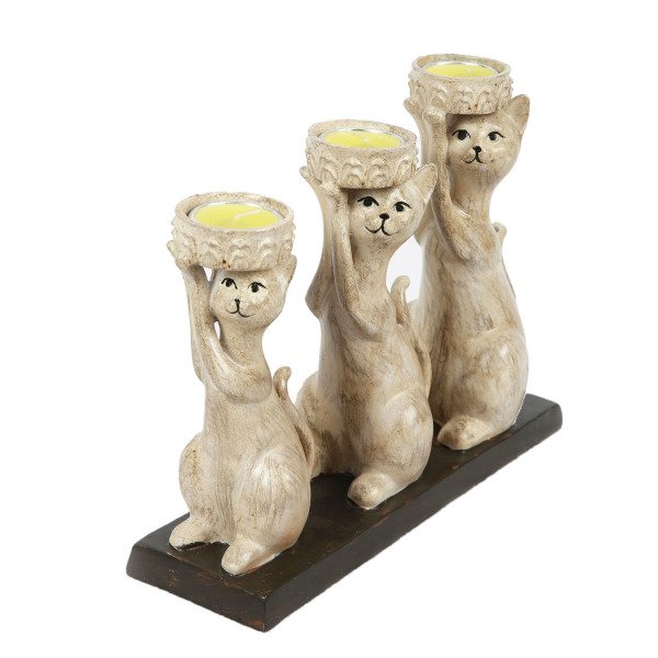 POLYESTER KEDİ TEALIGHT MUMLUK 3'LÜ , 20*28 CM