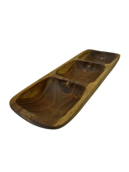 TEAK AĞACI EL YAPIMI 3 BÖLMELİ ÇEREZLİK 28*9*4,5CM