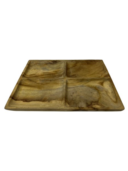 TEAK AĞACI EL YAPIMI 4 BÖLMELİ SERVİS VE SUNUM TABAĞI 24*21CM