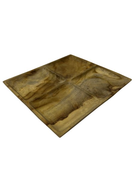 TEAK AĞACI EL YAPIMI 4 BÖLMELİ SERVİS VE SUNUM TABAĞI 24*21CM