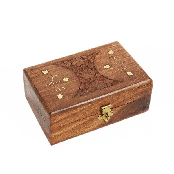 AHŞAP EL YAPIMI PİRİNÇ İŞLEMELİ OYMALI KADİFE İÇLİ KÜÇÜK KUTU  10*15 CM