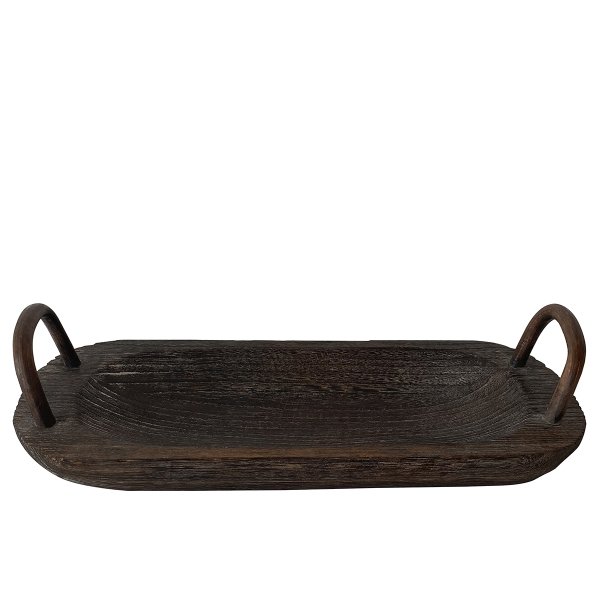 PAULOWNIA AĞACI  EL YAPIMI BAVOLA KULPLU OVAL SUNUM TEPSİSİ 47*21*4CM
