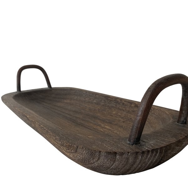 PAULOWNIA AĞACI  EL YAPIMI BAVOLA KULPLU OVAL SUNUM TEPSİSİ 47*21*4CM