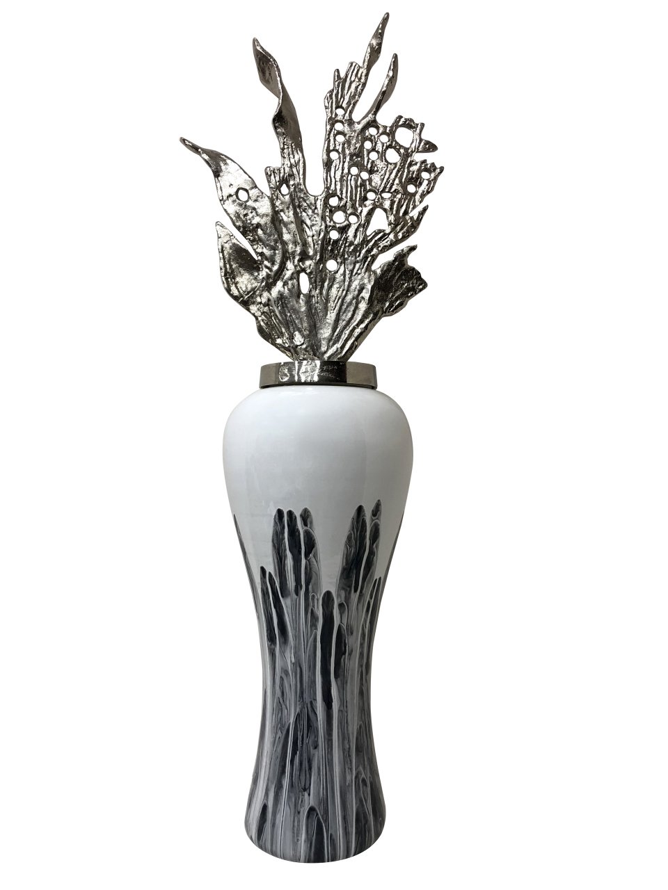GÜMÜŞ BEYAZ SOFIA YAPRAKLI CAM KÜP 97*32CM