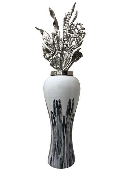 GÜMÜŞ BEYAZ SOFIA YAPRAKLI CAM KÜP 97*32CM