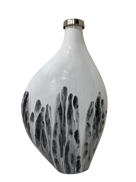 GÜMÜŞ BEYAZ SOFIA CAM GENİŞ VAZO 38*23CM
