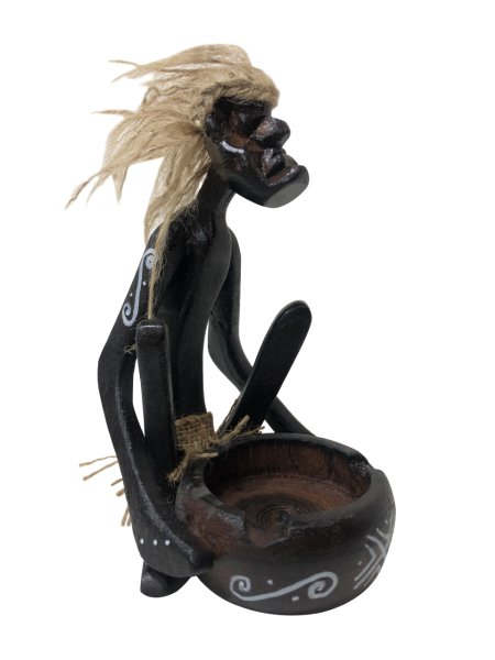 AHŞAP EL YAPIMI PRİMİTİF / İLKEL İNSAN ,KÜLLÜK MİKRO FİGÜR  18CM