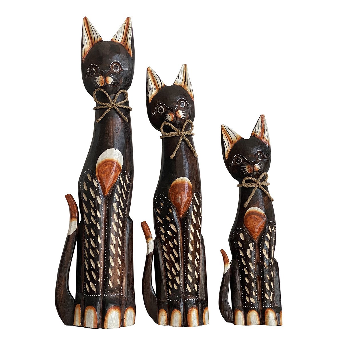 EL YAPIMI AHŞAP 3'LÜ KEDİ 60,50,40CM