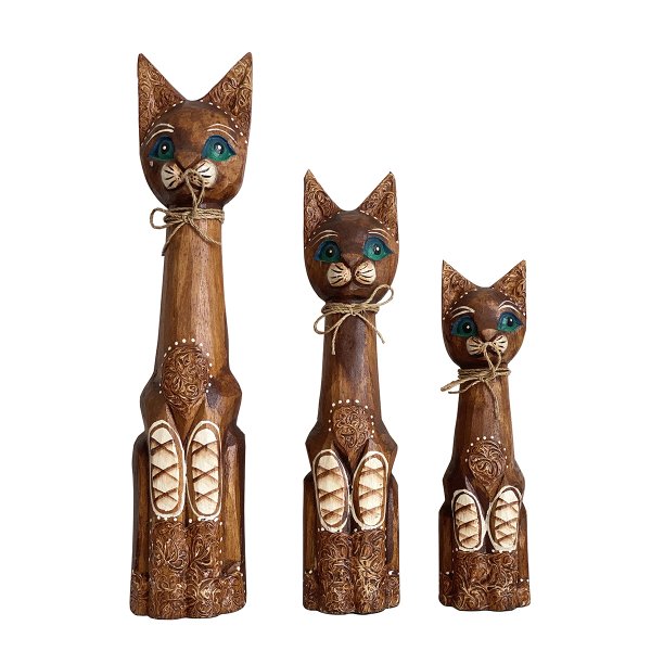 EL YAPIMI AHŞAP 3'LÜ KEDİ 50,40,31CM