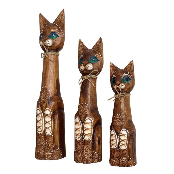 EL YAPIMI AHŞAP 3'LÜ KEDİ 50,40,31CM