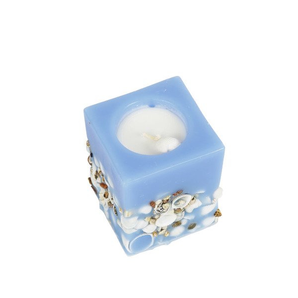 DENİZ KABUKLU KARE BÜYÜK BOY MAVİ MUM 8*9CM