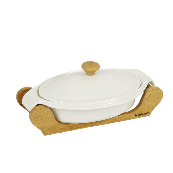 KADO 3 PARÇA BAMBU ALTLIKLI PORSELEN  SERVİS SETİ 28,7*17*11CM