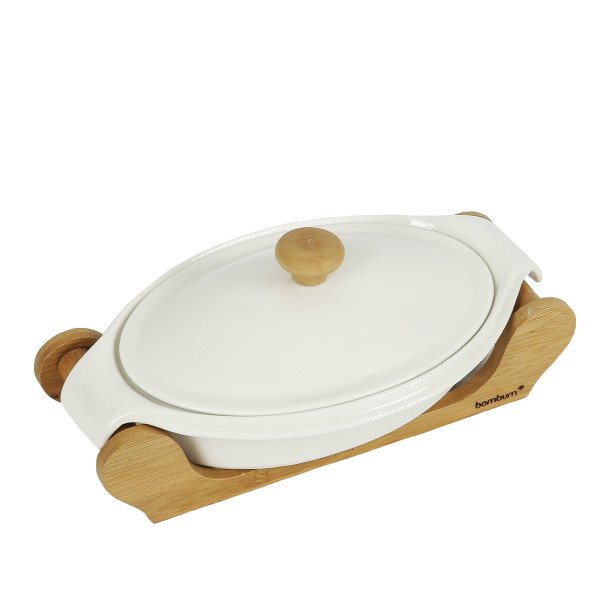 KADO 3 PARÇA BAMBU ALTLIKLI PORSELEN  SERVİS SETİ 28,7*17*11CM