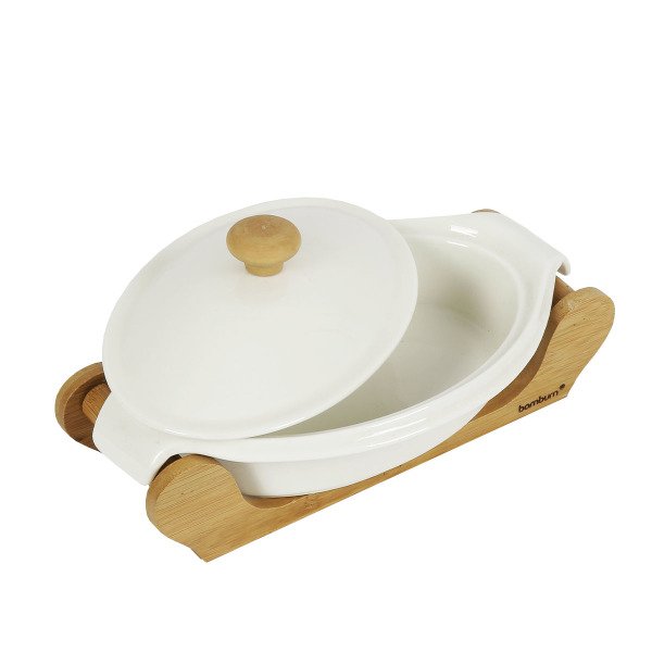 KADO 3 PARÇA BAMBU ALTLIKLI PORSELEN  SERVİS SETİ 28,7*17*11CM