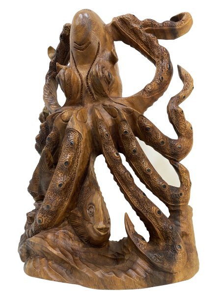 AHŞAP EL YAPIMI İŞLEMELİ AHTAPOT HEYKEL 50CM