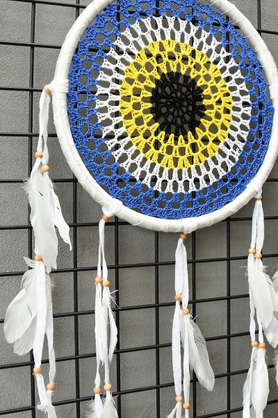EL YAPIMI ÖRGÜLÜ RATTAN NAZARLIK DESENLİ RÜYA KAPANI 30CM