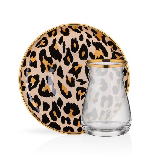 LEOPAR DESENLİ NİHAVEND ÇAY SETİ 6'LI