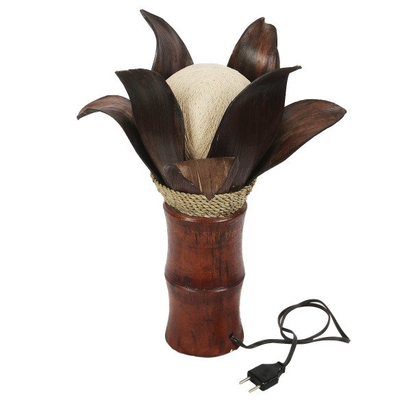 MUZ KABUĞU HASIR VE KETEN ÖRGÜLÜ  LOTUS ABAJUR/LAMBA      42 CM