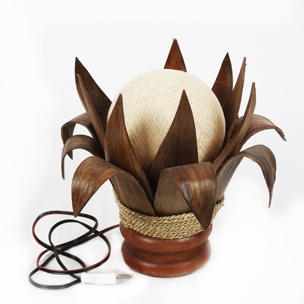 MUZ KABUĞU HASIR VE KETEN ÖRGÜLÜ LOTUS ABAJUR/LAMBA 30 CM