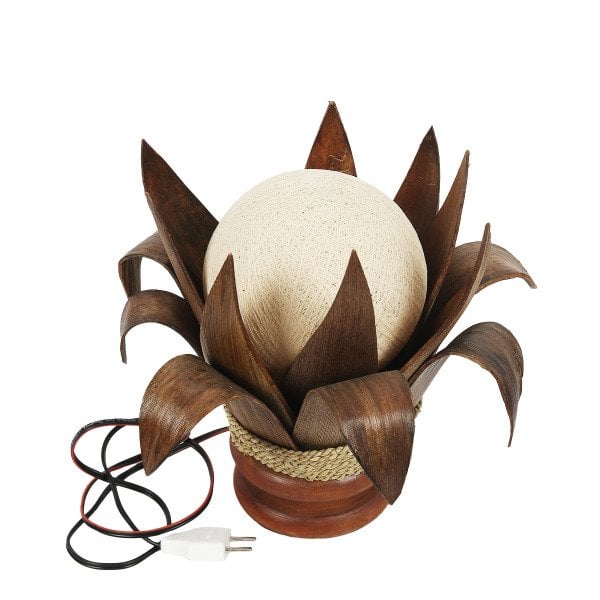MUZ KABUĞU HASIR VE KETEN ÖRGÜLÜ LOTUS ABAJUR/LAMBA 30 CM
