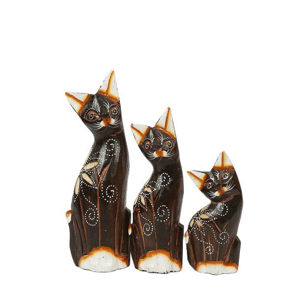 AHŞAP İŞLEMELİ 3'LÜ KEDİ KÜÇÜK BOY     13*18*22 CM