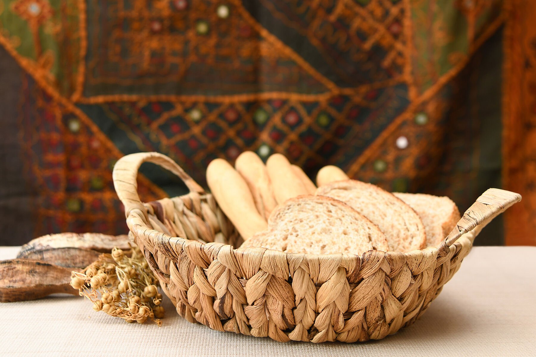 HASIR EL YAPIMI KALIN ÖRGÜ YUVARLAK EKMEK SEPETİ/DÜZENLEYİCİ/SUNUMLUK 32*25*8CM