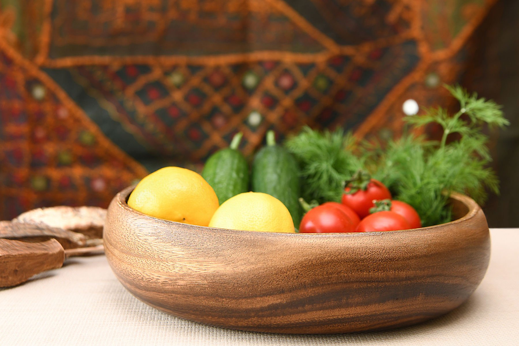 AKASYA EL YAPIMI YUVARLAK KASE SERVİS VE SUNUMLUK 25*25*6CM