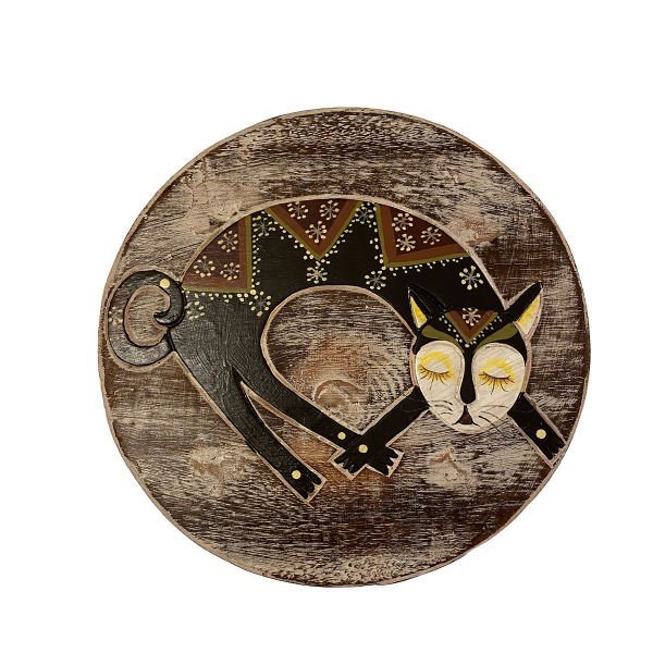 EL YAPIMI KEDİ DESENLİ AHŞAP TABURE 27*30CM
