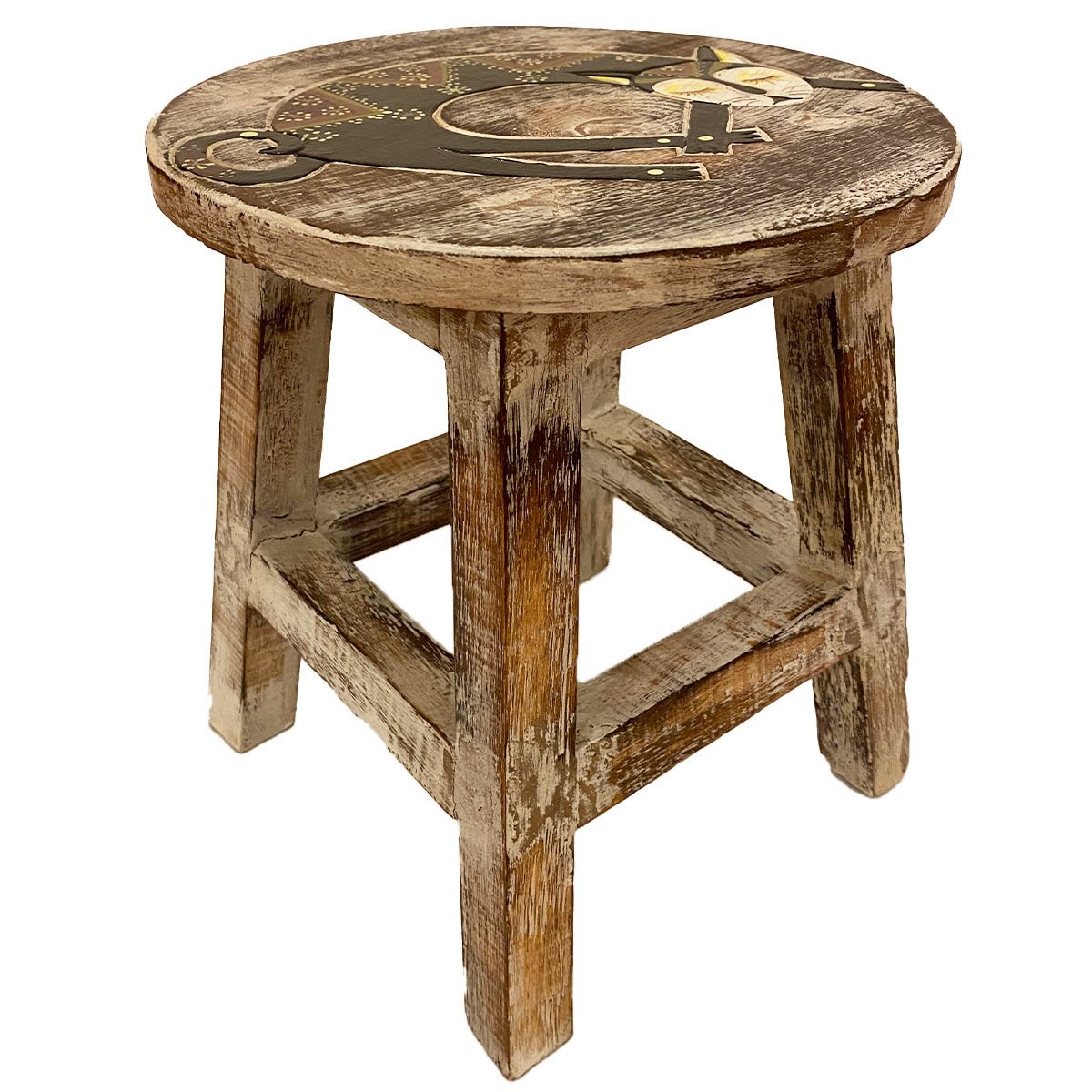 EL YAPIMI KEDİ DESENLİ AHŞAP TABURE 27*30CM