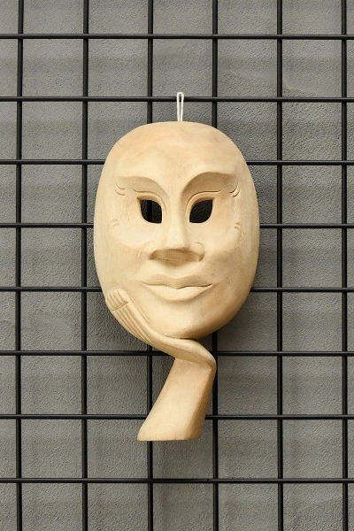 AHŞAP EL YAPIMI DÜŞÜNEN İNSAN TİYATRAL MASK 25CM