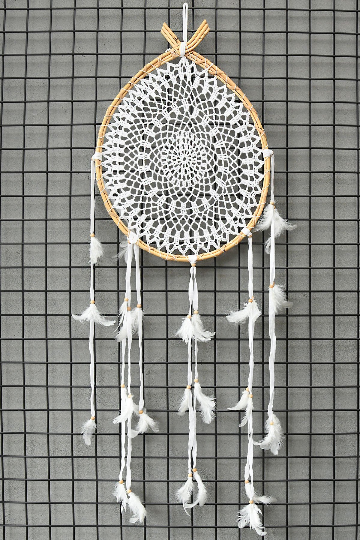 EL YAPIMI ÖRGÜLÜ DAMLA RÜYA KAPANI/DREAM CATCHER 46*35CM