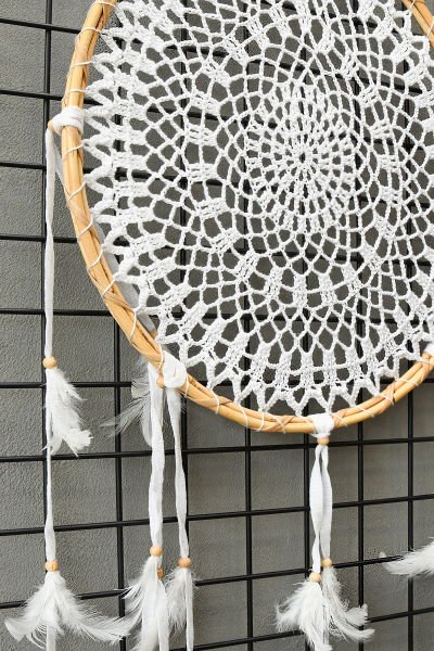 EL YAPIMI ÖRGÜLÜ DAMLA RÜYA KAPANI/DREAM CATCHER 46*35CM
